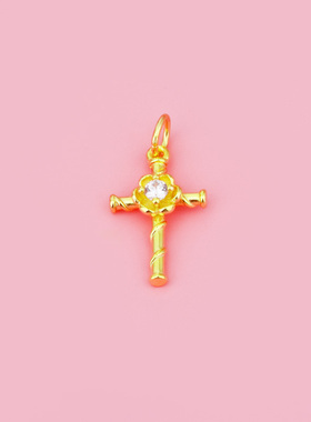 S925纯银diy饰品配件 精致十字架玫瑰吊坠挂坠 串珠材料手链项链