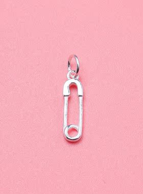 S925纯银小别针吊坠 首饰diy配件 手工编织串珠材料饰品