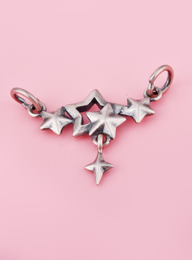 五角星双环闪耀星星配件S925纯银吊坠DIY水晶项链材料银首饰饰品