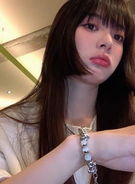 真理商店NANA/韩国ins小众设计百搭串珠欧美金属风猫眼石手链女生