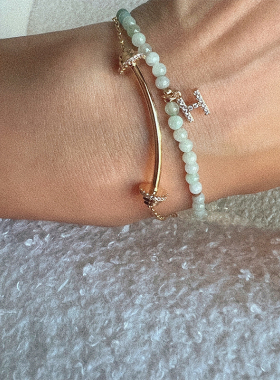 镶钻字母项链新中式翡翠串珠