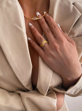 luvaj镶钻波浪戒指欧美复古小众