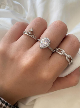 sweetpeeps链环戒指轻奢镶钻素圈