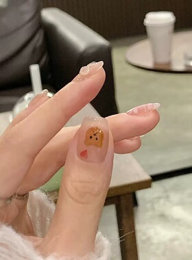 儿童夏日可爱水彩小熊短款显白学生美甲片冰晶紫蝴蝶璀璨穿戴甲片