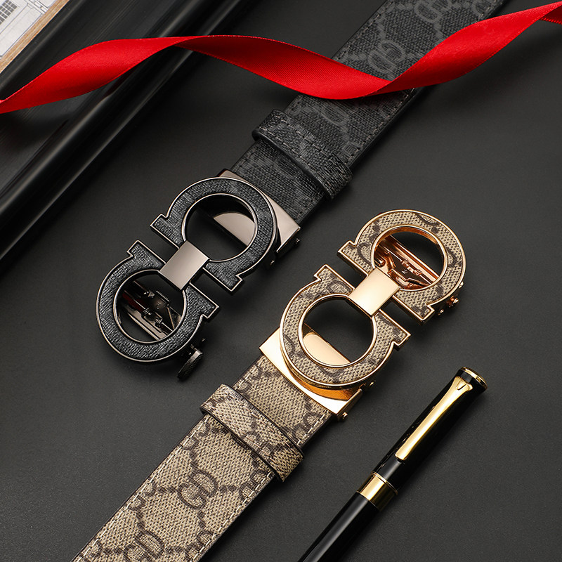 顺丰直发男士皮带真牛皮皮带男人高档印花大气金色时尚真皮腰带男