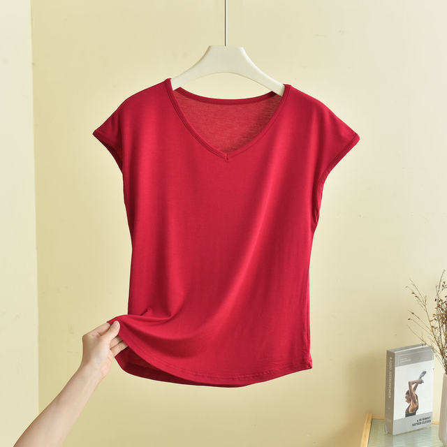 2026 Plus Size Modal V-neck Sleeveless T-shirt Women's Summer Inner Loose Slimming Shirt Solid Color Bottoming Shirt