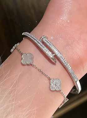 贝母镭射四叶草花朵金色手链女