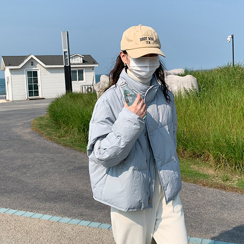 若楠短款羽绒服女2023年冬季爆款白鸭绒小个子立领轻薄面包服外套