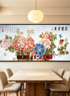 万年历新款数码豪华电子钟客厅家用壁挂装饰画挂钟表日历自动对时