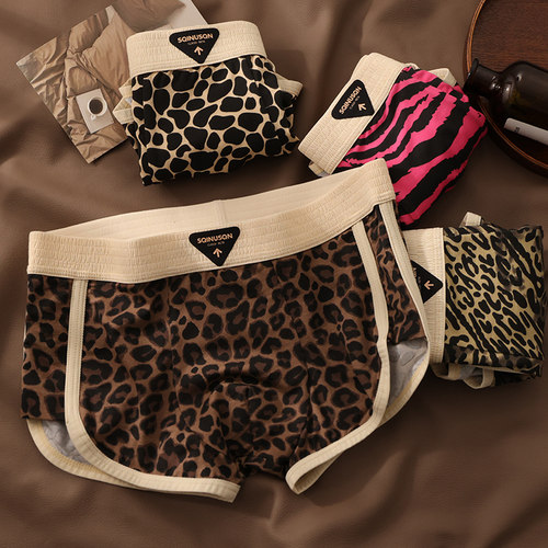 豹纹美式新款复古抗菌男四角内裤亲肤柔软舒适平角裤头裤衩子 - 图1