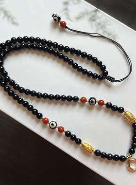 泰国佛牌链唐卡挂链6mm黑玛瑙