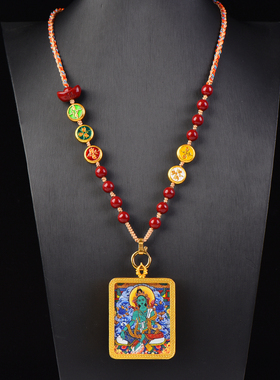 手工精编朱砂五路财神吊坠绳佛牌链唐卡挂绳毛衣链水晶蜜蜡吊坠链