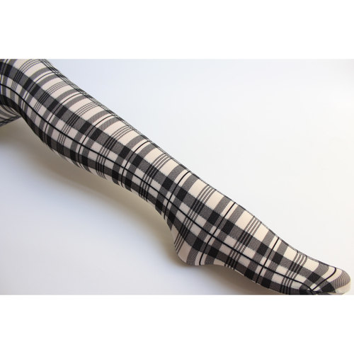 黑白色英伦制服风学院JK天鹅绒春秋裤100D微透肉连裤袜横格方块格 - 图1