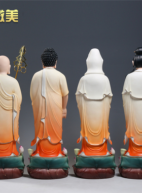 微美陶瓷两尺娑婆三圣彩绘摆件
