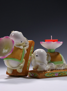 微美小象烛台酥油供奉陶瓷