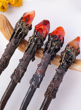 天然水晶红玛瑙火炬魔法权杖半宝石跨境万圣节魔法棒道具装饰