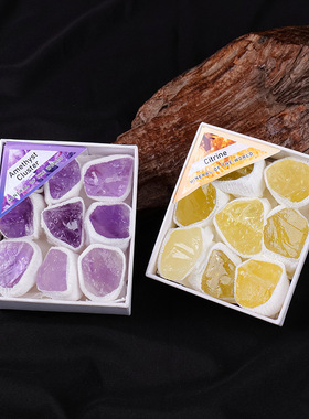 外贸天然水晶原石预言石电镀彩色玛瑙洞聚宝盆紫水晶簇矿石套盒