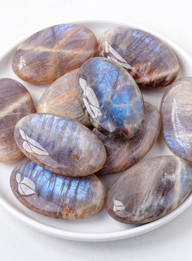 天然水晶蓝月光石把玩 拉长石原石热敷石按摩石鱼缸石装饰摆件