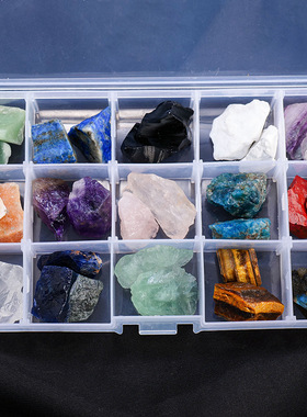 天然水晶原石矿石标本套盒水晶矿物晶石儿童教学标本礼物套装