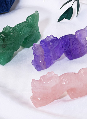 跨境天然水晶生肖龙年雕刻摆件 水晶原石龙家居桌面装饰工艺品