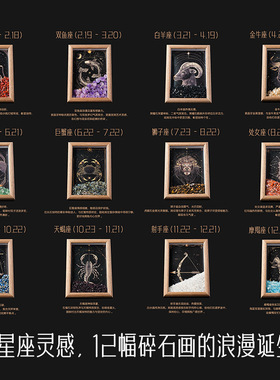 十二星座水晶碎石相框摆件跨境水晶消磁石diy星座疗愈石挂画摆台