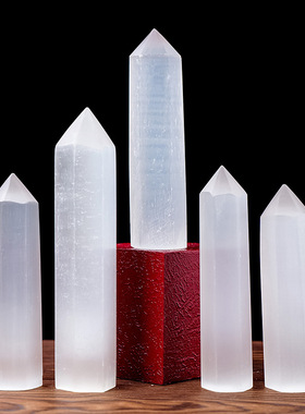 天然摩洛哥透石膏石水晶柱单尖六棱柱能量石柱家居桌面装饰摆件