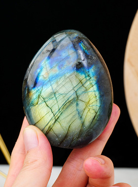 天然水晶强蓝光拉长石摆件月光石原石手把玩件家居装饰工艺品