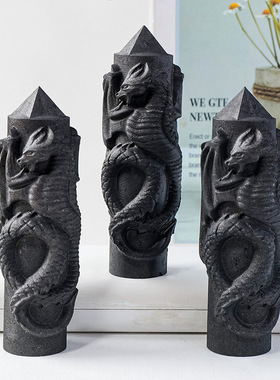 跨境俄罗斯天然次石墨龙盘柱防辐射雕刻件创意东西方龙家居