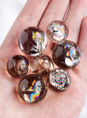 厂家天然茶水晶烟晶七彩胶花水晶球七星阵消磁石净化石摆件