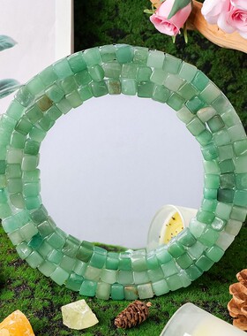 跨境新品天然水晶碎石化妆镜创意黄水晶紫水晶碎石拼接圆镜单面