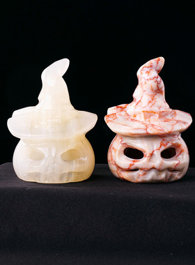 天然水晶石骷髅头南瓜灯雕刻件欧美万圣节酒吧装饰水晶原石