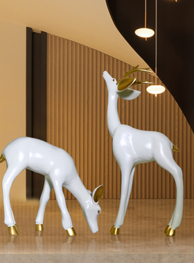 大型鹿落地摆件简约现代麋鹿客厅玄关酒店大堂商场创意装饰工艺品