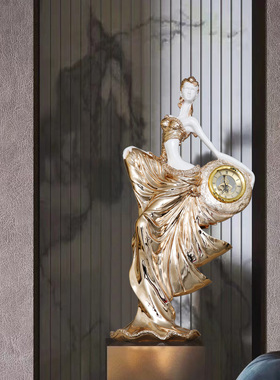 欧式客厅酒店美女雕塑钟表摆件