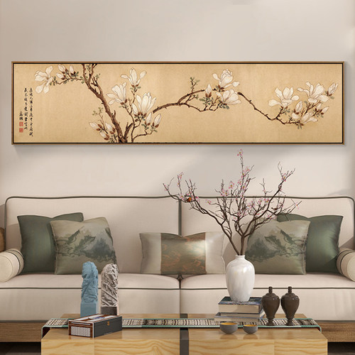 卧室床头装饰画新中式客厅沙发背景墙挂画水墨画餐厅壁画九兰图 - 图2