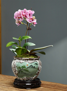 菩陶堂雪花釉鼓型青瓷手绘