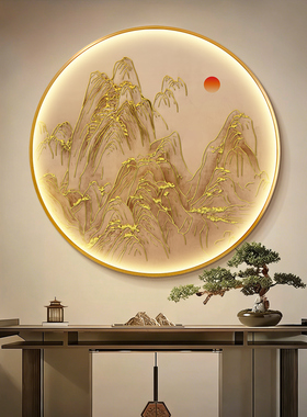 日照金山立体鎏金浮雕圆形挂画