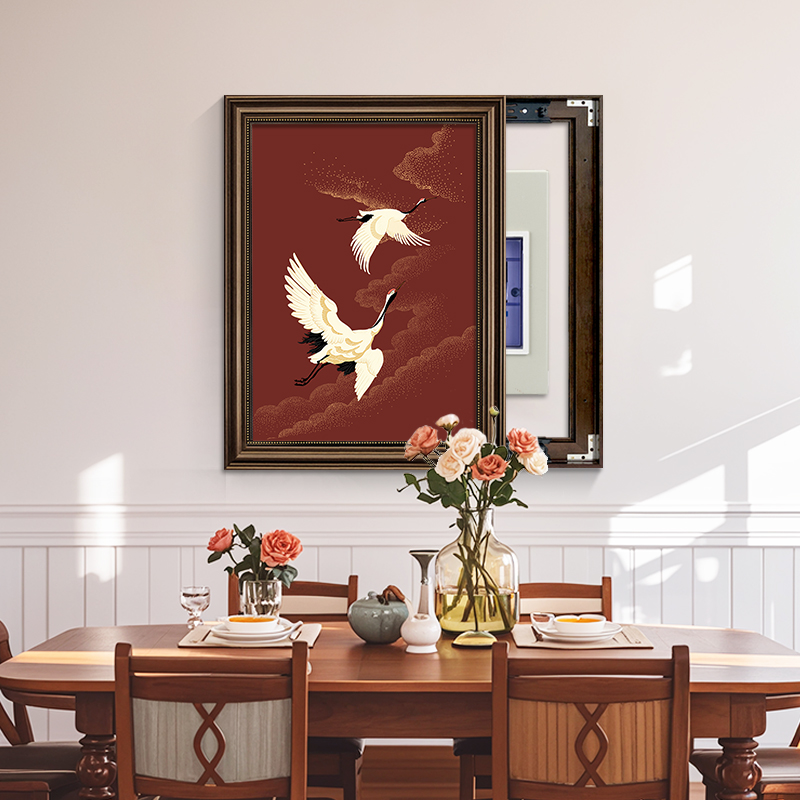 喜上眉梢新中式电表箱挂画免打孔遮挡餐厅配电箱遮挡装饰画电闸盒 - 图1