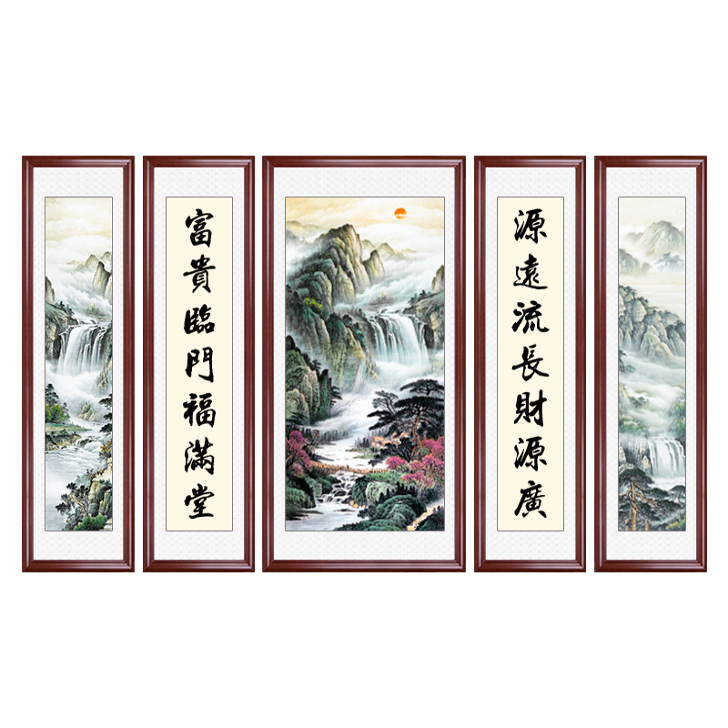 中堂画客厅挂画农村堂屋山水画新中式装饰画大气国画大厅五联字画 - 图2