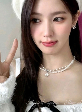 赵美廷同款闪钻双层珍珠锁骨项链