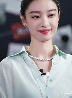 女倪妮同款灰色施家珍珠百搭项链