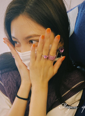 物种宋妍霏同款粉色爱心闪闪戒指