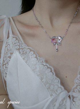 铜+粉锆女粉色甜美爱心项链