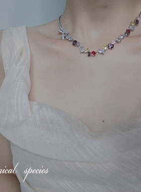 糖果彩色撞色锁骨项链温柔甜美