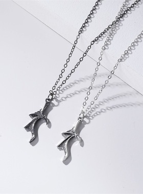 万圣节复古简约金属翅膀项链