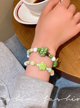 胖迪马卡龙彩色串珠花朵手链手链