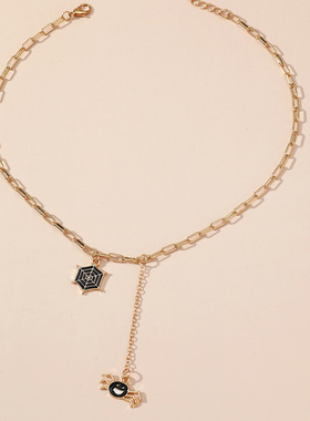 万圣节创意夸张蜘蛛网项链