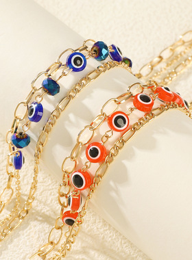 跨境恶魔之眼三层金属项链