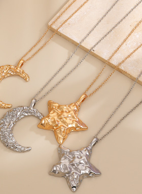 跨境夸张星月毛衣项链
