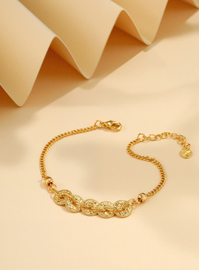 新中式国风超闪金色铜钱手链新小