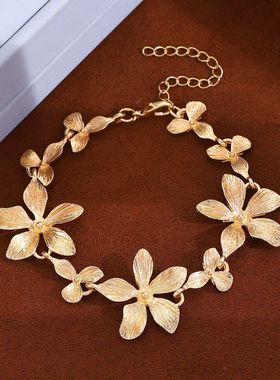 妙雅欧美拼接镀金花朵手链手链